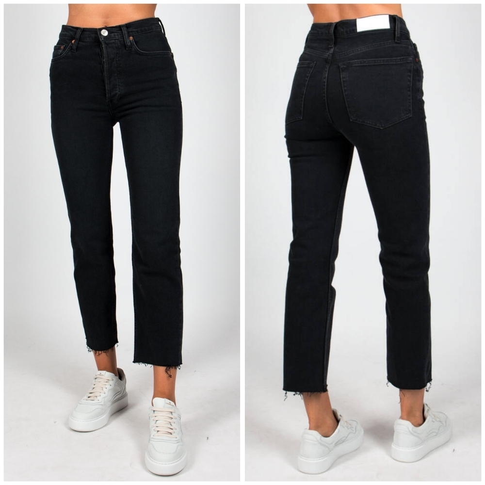 RE/DONE 189-3WSTV27 High Rise Stove Pipe Jeans faded black Size 25